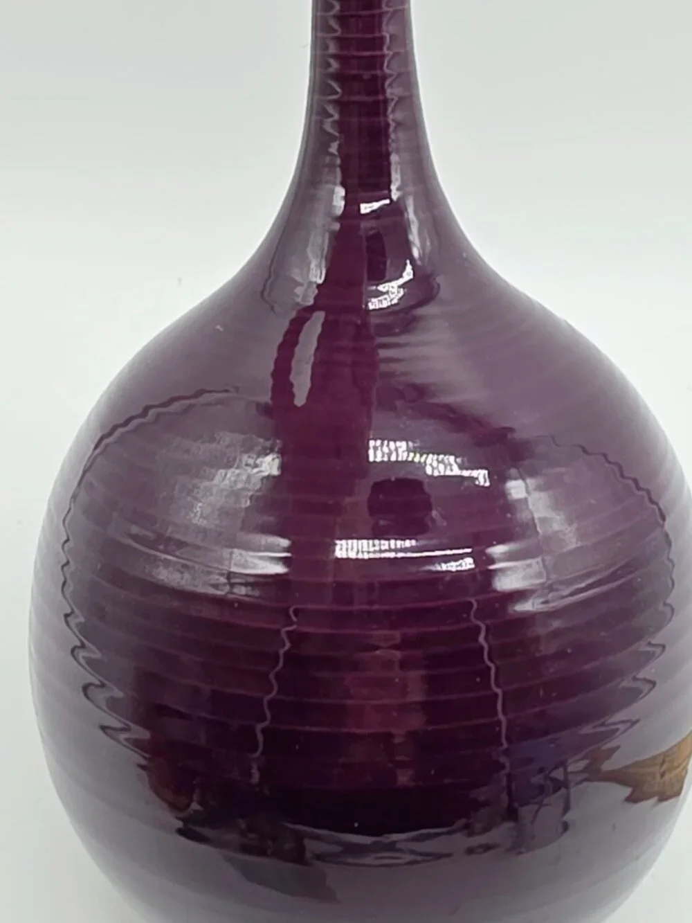 Artisan Made Long Neck Ceramic Vase Eggplant Plumb Colored MCM Boho Contemporary